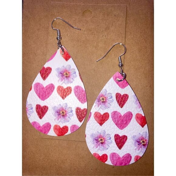 None Jewelry - ☀️3/$12☀️ Hearts and Flowers Faux Leather Earrings